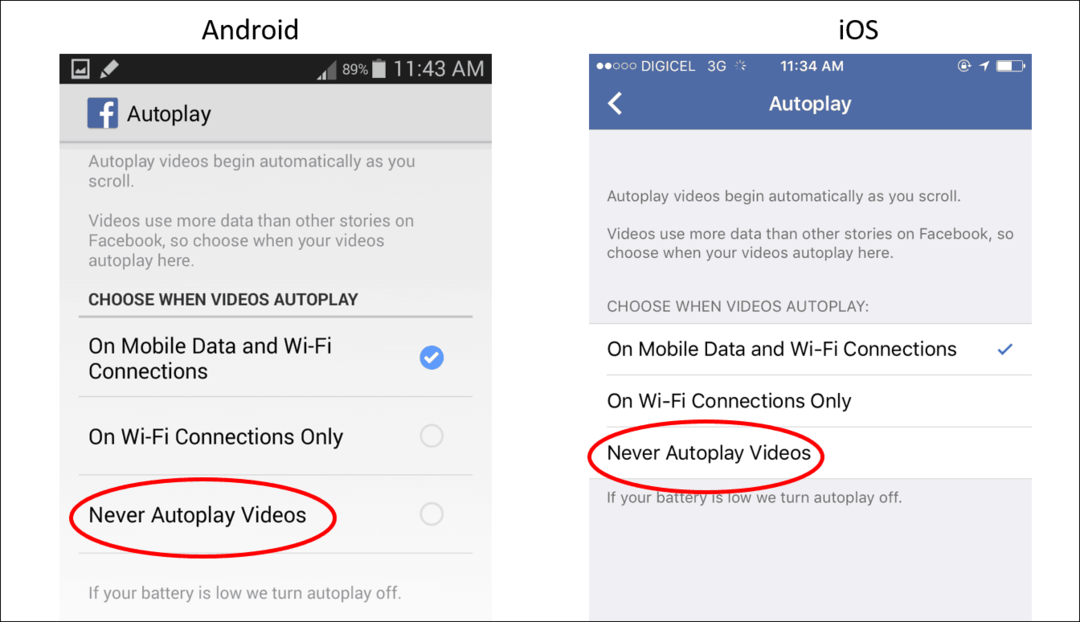 Désactiver la lecture automatique des vidéos sur les appareils mobiles pour enregistrer les données