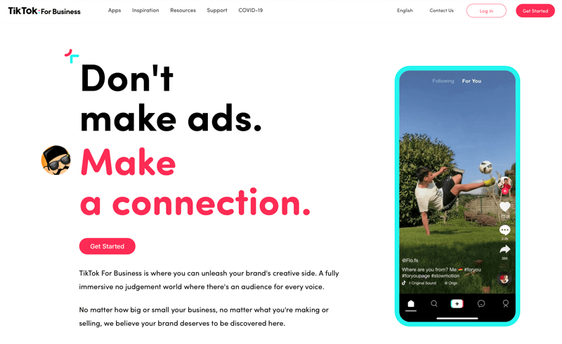 capture d'écran de tiktok pour les entreprises indiquant «ne faites pas d'annonces. établir une connexion. '