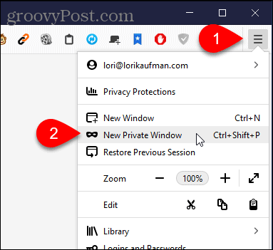 Sélectionnez une nouvelle fenêtre privée dans Firefox pour Windows