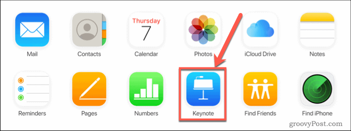 Appuyez sur Keynote sur iCloud