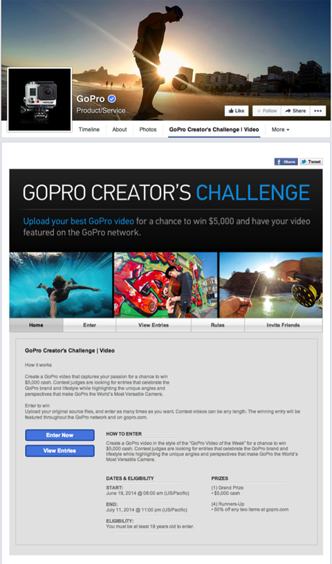 page de destination du concours gopro