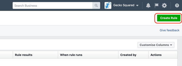 Utilisez les règles automatisées de Facebook, trouvez des règles dans Facebook Ads Manager étape 3, créez un bouton de règle