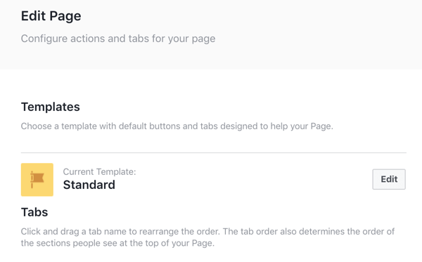 Cliquez sur le bouton Modifier à côté de Modèles pour voir vos options de modèle Facebook.