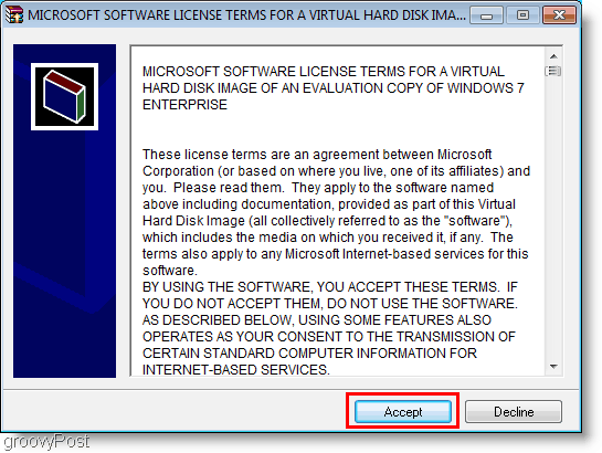 Licence d'installation de Windows 7 VHD