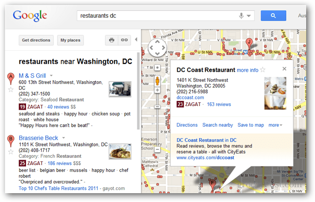 Google a intégré Zagat et Google+ Friend Reviews dans les résultats de recherche Google Maps