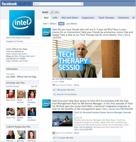 Page Facebook d'Intel
