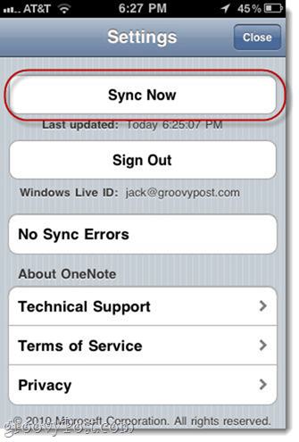 Synchroniser manuellement l'iPhone OneNote