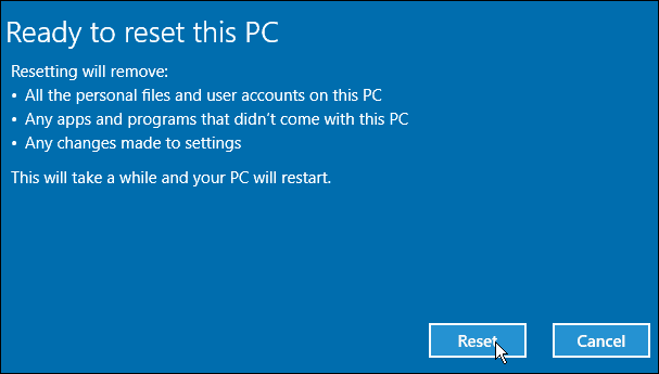 Réinitialiser le PC Windows 10