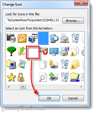 sélectionnez l'icône de raccourci transparent pour Windows 7