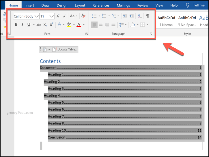 Formatage d'une table des matières dans Word