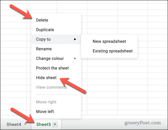 Masquer ou supprimer une feuille dans Google Sheets