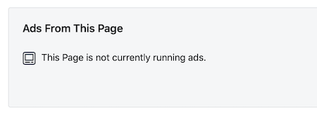 Message "Cette page ne diffuse actuellement aucune publicité" pour la page Facebook