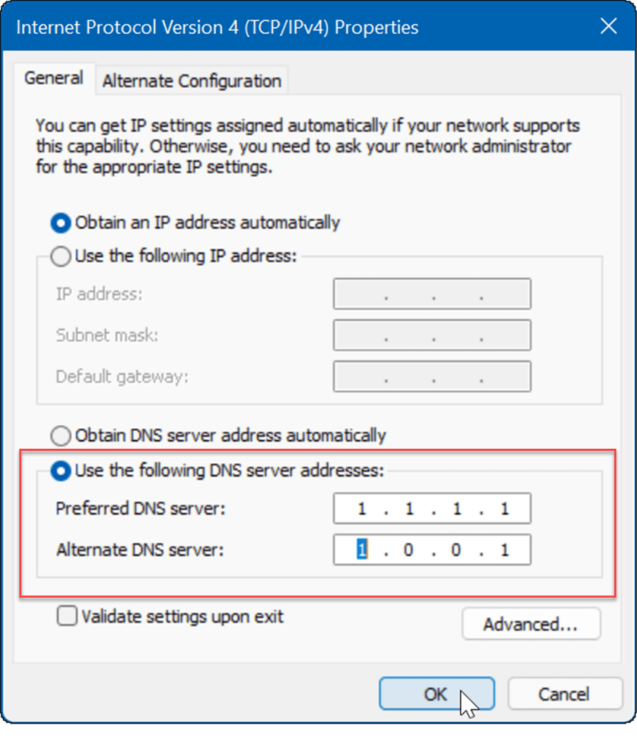 entrer DNS fixer Internet lent sur Windows 11
