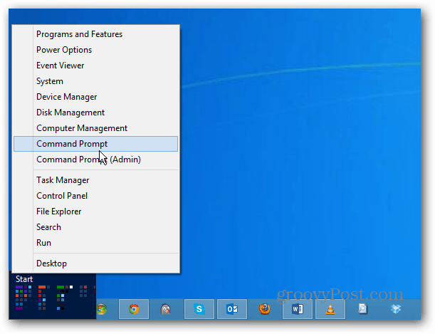 Menu d'alimentation de Windows 8
