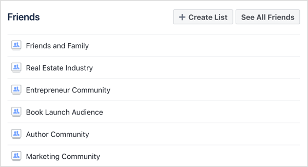 Sélectionnez la liste d'amis Facebook que vous souhaitez afficher.