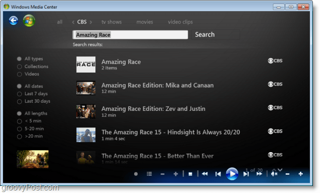 Windows 7 Media Center - comment rechercher vos émissions préférées