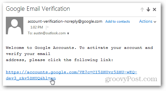 lien de vérification d'email