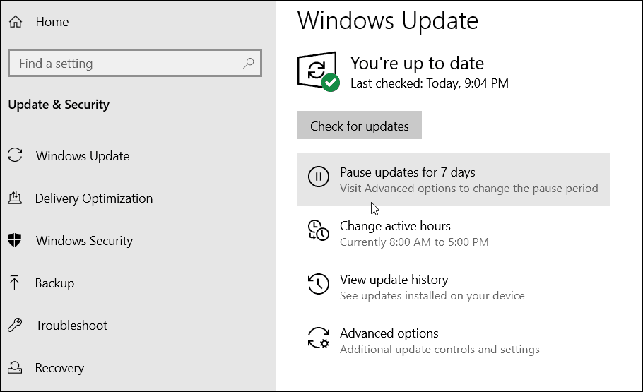 Suspendre les mises à jour de Windows 10