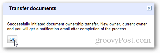 applications Google, cliquez sur OK pour transférer des documents