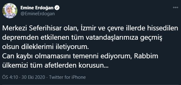 partage du tremblement de terre emine erdoğan