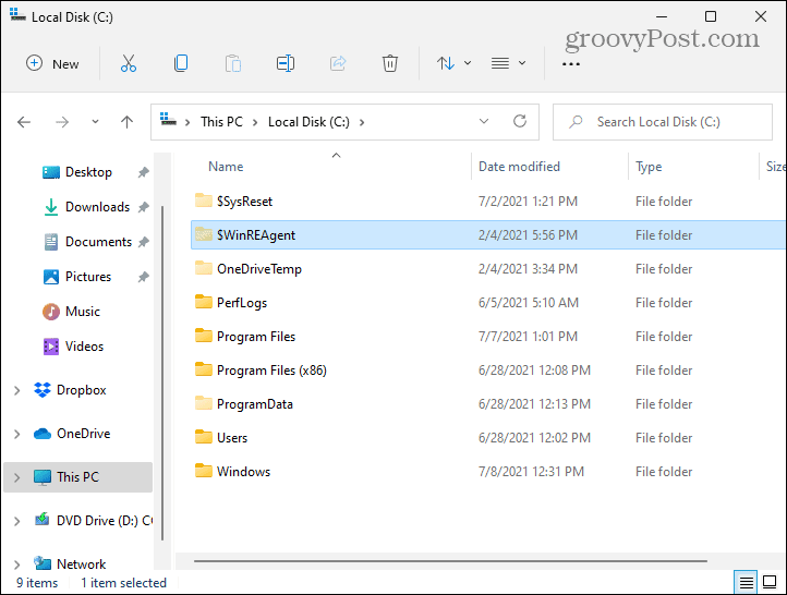 Dossiers cachés Lecteur C local Windows 11