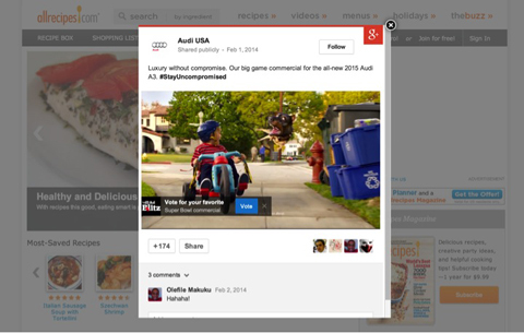 annonce Google + post développée par audi