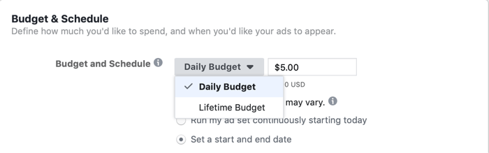 sélection du budget à vie au niveau de l'ensemble d'annonces pour la campagne Facebook le jour de la vente flash