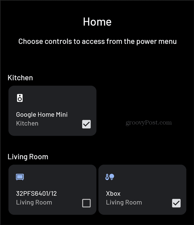 Menu d'ajout des commandes Android Smart Home
