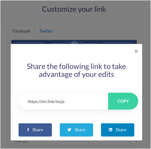 Copiez votre lien personnalisé dans ShareKit.