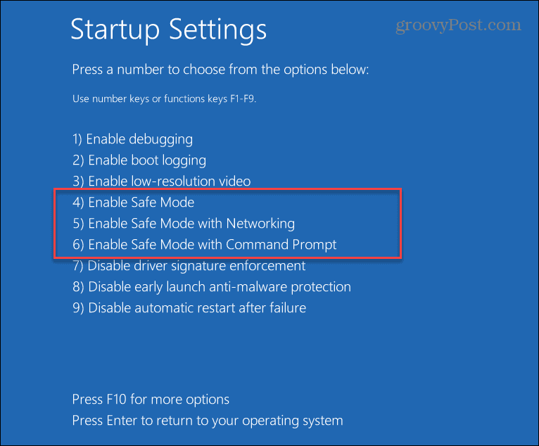 Paramètres de démarrage en mode sans échec Windows 11