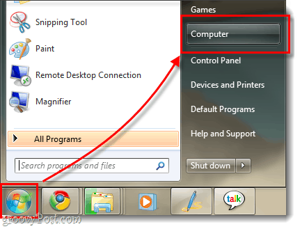 Windows 7 mon menu d'ordinateur et montrant le menu de démarrage orbe