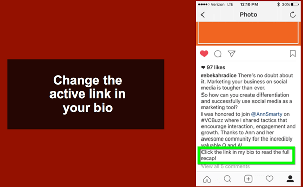 Dirigez les lecteurs vers votre lien bio Instagram pour lire votre dernier article de blog.