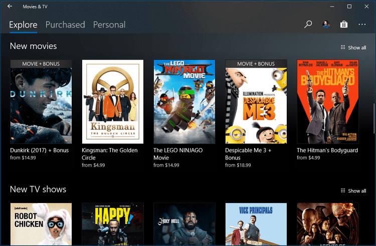 Films et application TV Windows 10