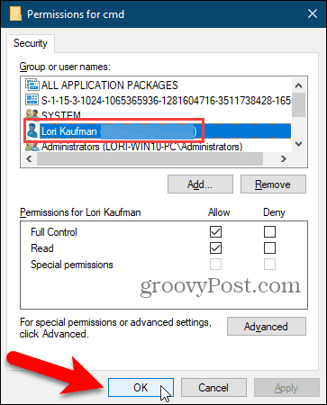 Fermez la boîte de dialogue Autorisations dans le registre Windows