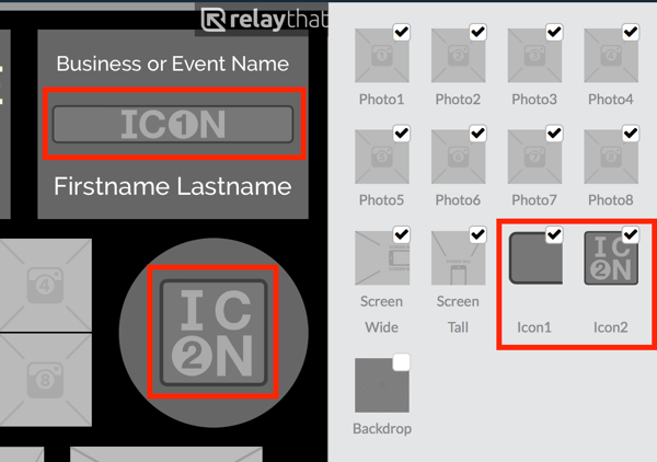 Téléchargez votre logo sur la vignette Icon1 ou Icon2 dans RelayThat.
