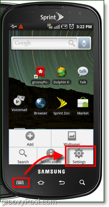 lancer l'application des paramètres à partir du bouton de menu sur Android