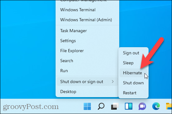 Option de mise en veille prolongée disponible dans le menu Windows + X dans Windows 11