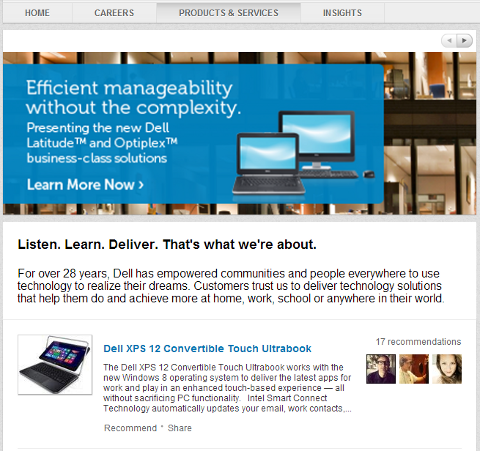 page de l'entreprise Dell