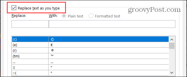 Remplacer le texte au fur et à mesure que vous tapez dans Word sous Windows
