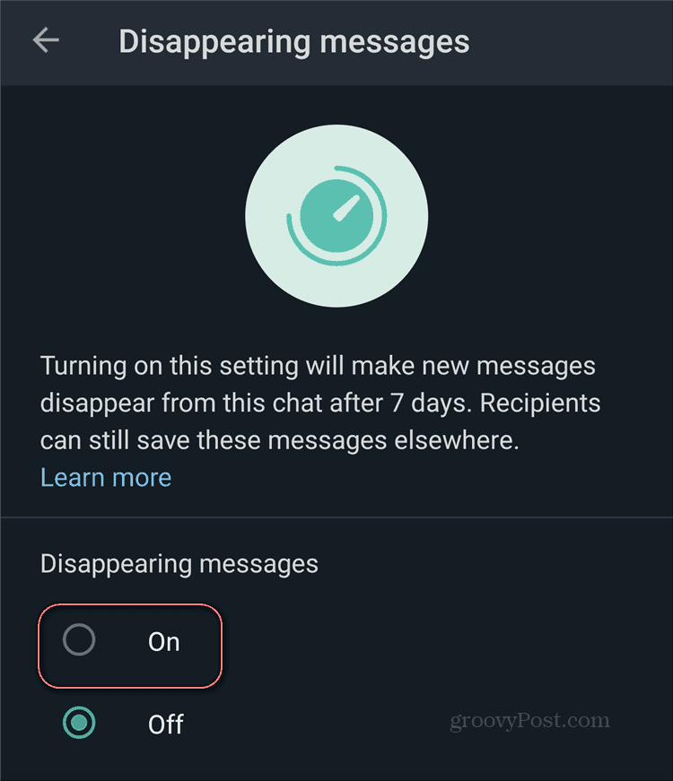 Activation des messages de disparition WhatsApp