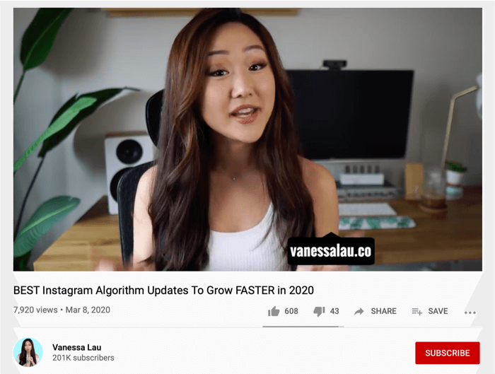Vanessa Lau YouTube partage de vidéos sur Instagram