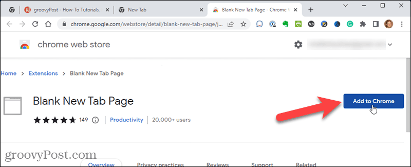 Ajout de l'extension Blank New Tab Page à Chrome