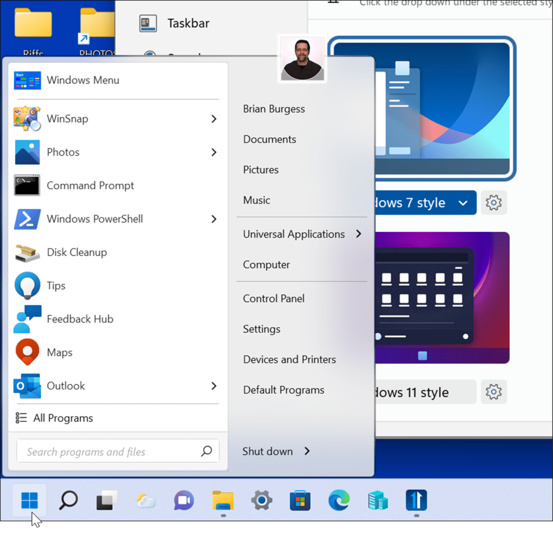 Le style Windows 7 améliore le menu Démarrer et la barre des tâches de Windows 11 avec Windows 11