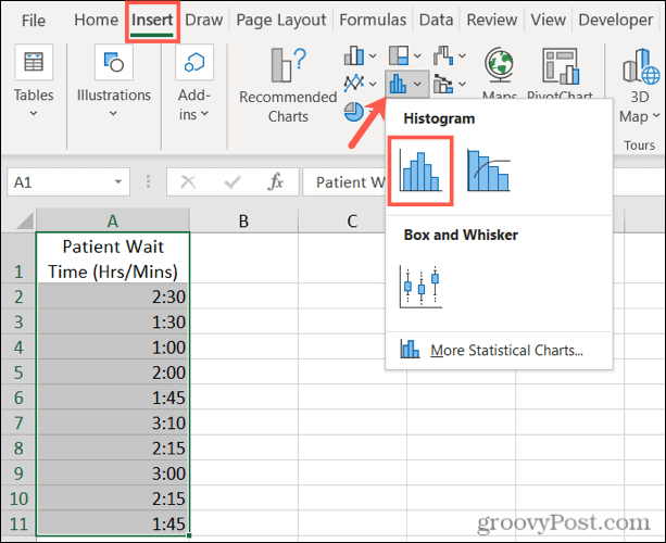 Insérer un histogramme dans Excel