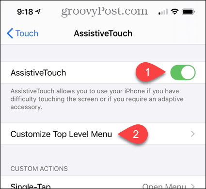 Activez AssistiveTouch et personnalisez le menu de niveau supérieur dans les paramètres de l'iPhone