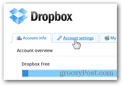 onglet Paramètres du compte Dropbox
