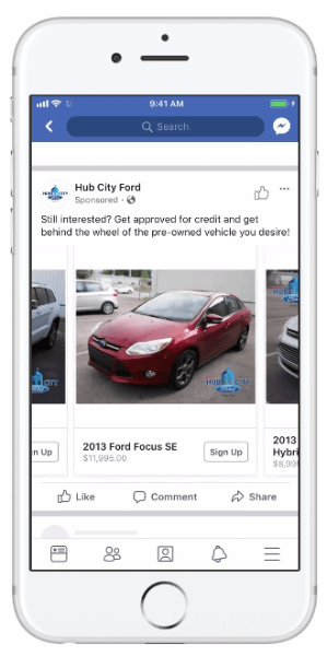 Facebook a introduit des publicités dynamiques qui permettent aux constructeurs automobiles d'utiliser leur catalogue de véhicules pour augmenter la pertinence de leurs publicités.