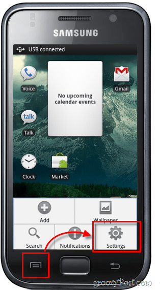 écran d'accueil des paramètres du menu Android