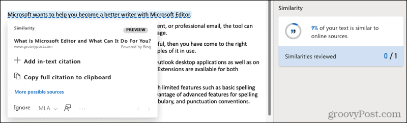 Similitude avec le Web de Microsoft Editor