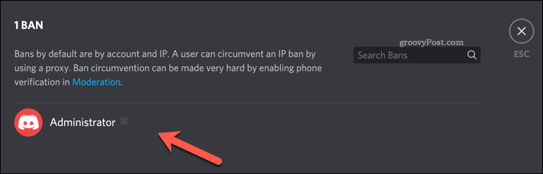 Supprimer une interdiction d'utilisateur Discord